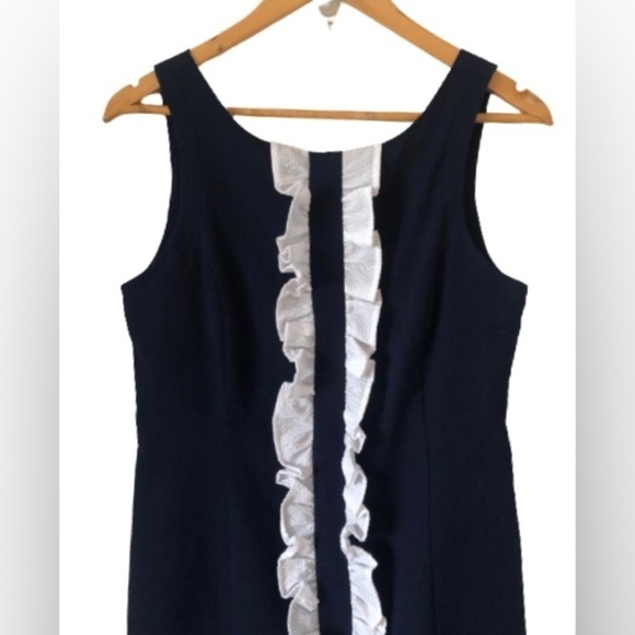 Lauren James James Bailey nvy cttn blnd md wght seersckr    slvlss shth drssSZ S - Picture 3 of 8